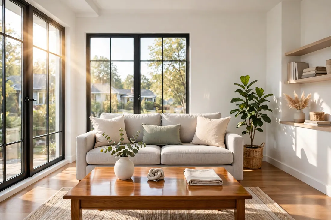 Spotless living room after a cleaning visit